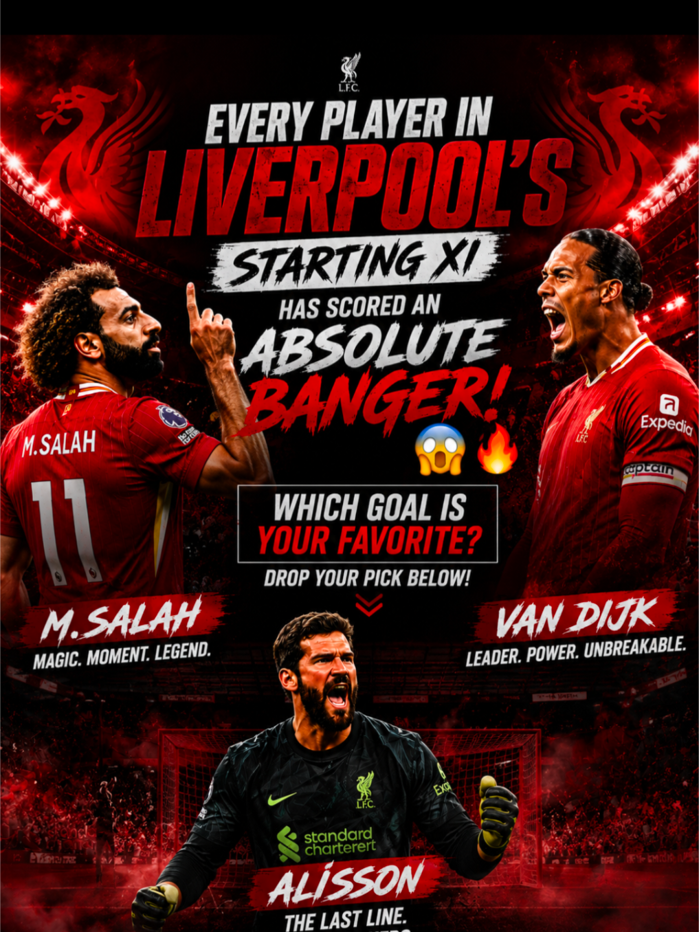 Every player in Liverpool's starting XI has scored an absolute banger. 🤯🔥 Which goal is your favorite? Drop your pick below! ❤️⚽ #Liverpool #LFC #Football #Soccer #FYP 