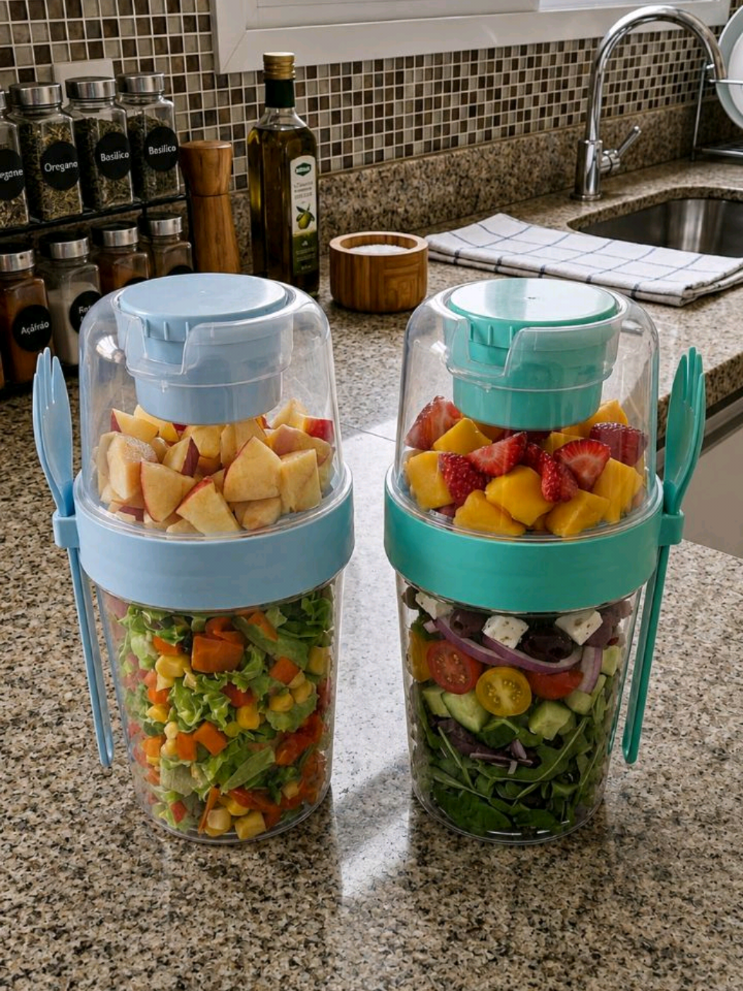 Copo para salada com porta molho e garfo #organizacao #alimentacao #cozinha #utilidadesdomesticas #tiktokshop 