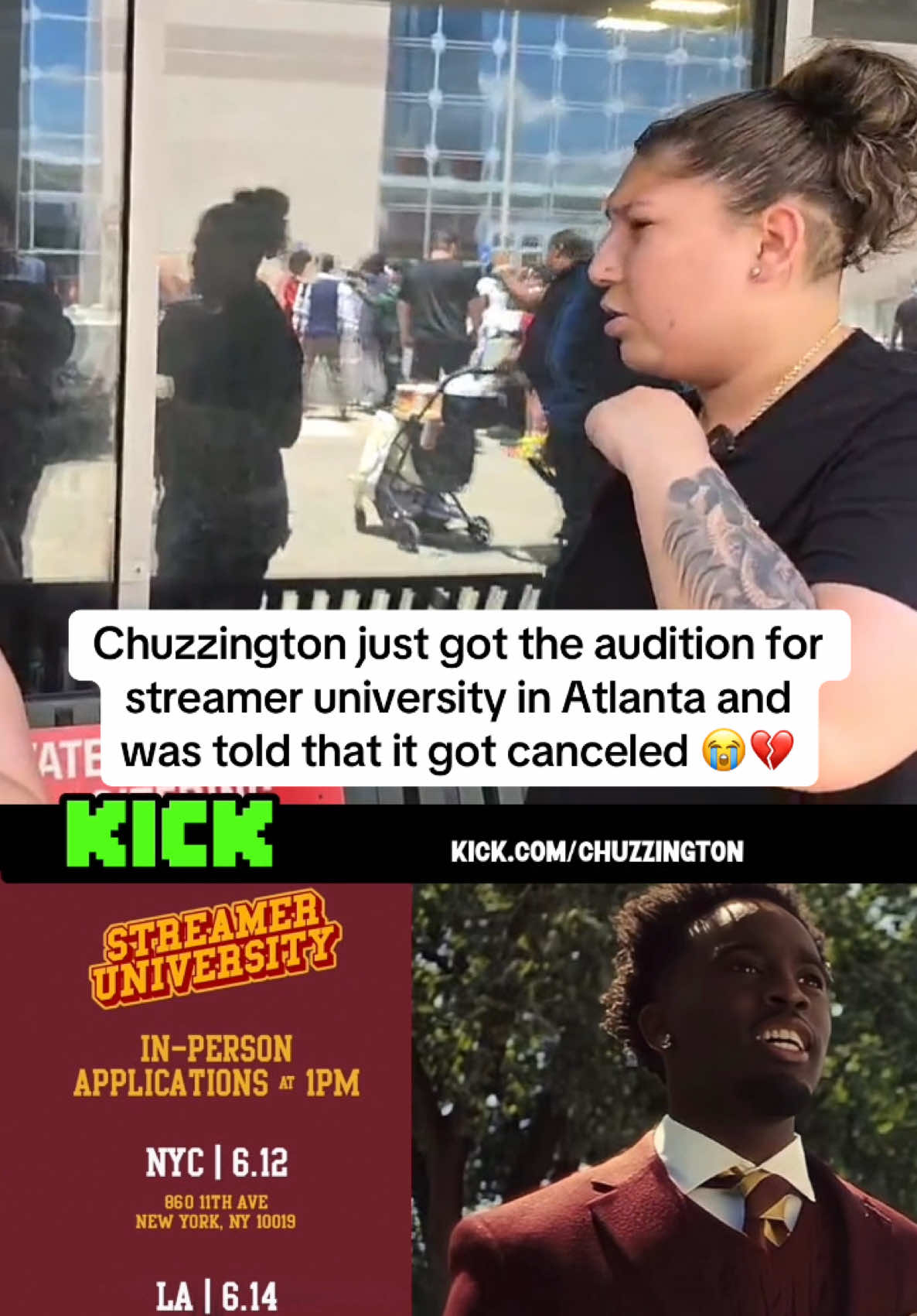 Chuzzington just got the audition for streamer university in Atlanta and was told that it got canceled 😭💔#fyp #chuzzington #viral #kaicenat #streameruniversity 