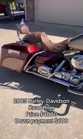 2005 Harley-Davidson Road King With 43000 miles on it. Custom painted. 21' DNA fat daddy gold spoke wheels front and rear Custom seat Custom back rest Carlini bars Arlen Ness front end LED lights HogWorx bags Samson pipes rear air ride JL Audio sound system. #harleydavidson #roadking #motorcyclesoftiktok #creatorsearchinsights #harleydavidsonlifestyle 