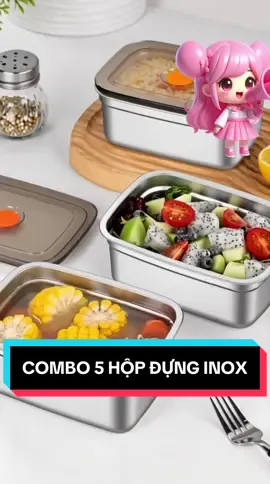 ✨ Combo 5 hộp inox cao cấp 🥗 Đựng thực phẩm sạch sẽ, gọn gàng ✅ Inox bền đẹp – Nắp đậy kín 🏠 Tiện lợi cho mọi gia đình!#giadung95 #viral #hopdungthucpham #hopinox #hopdungthucphamtulanh 