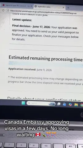Canada Embassy approving visas in a few days. No long waiting 🇨🇦🍾🎊🎊 #fy #fyp #canada #visa #visaapproved 