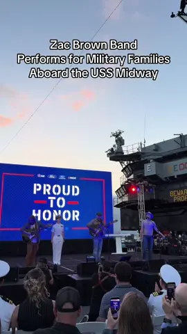 Zac Brown Band aboard the USS Midway. 🇺🇸 Shoutout to Ford, NASCAR and Blue Star Families for celebrating military families in such a special way. #countrymusic #sandiego #militarytiktok #countryradio #patriotic 