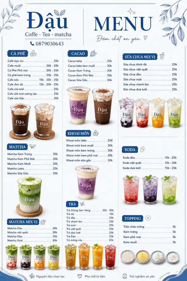 menu nhà em nha #takeaway #coffemangdi #matchalattee 