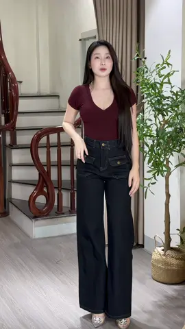 Quần ống xuông jeans màu tràm kiểu n sang ạ