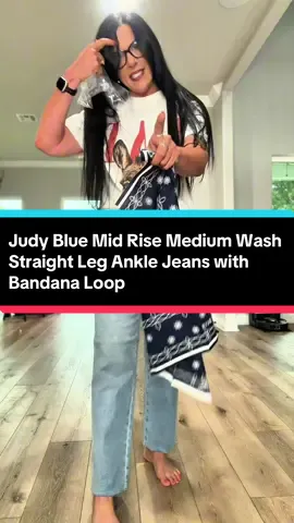 6/19 Judy Blue Mid Rise Medium Wash Straight Leg Ankle Jeans with Bandana Loop #DealsForYouDays #TiktokShopCreatorPicks 