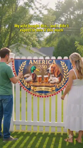 Celebrate 250th Birthday America with Dog and Mallard #porchdecor #america250th #patrioticbanner #semicircular #250yearsoffreedom 