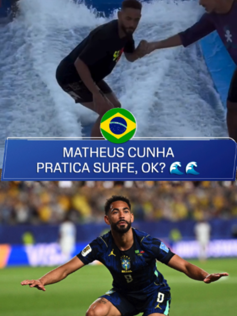O HOMEM SURFA! Em 2025, a WLS postou um vídeo do Matheus Cunha praticando surfe com o amigo Ítalo Ferreira numa piscina de ondas artificiais. Como Cunha gosta muito de surfar quando vem ao Brasil, ele escolhe comemorar os gols como se estivesse surfando 🇧🇷🇧🇷 #ESPN2026 #FIFAWorldCup #MatheusCunha 