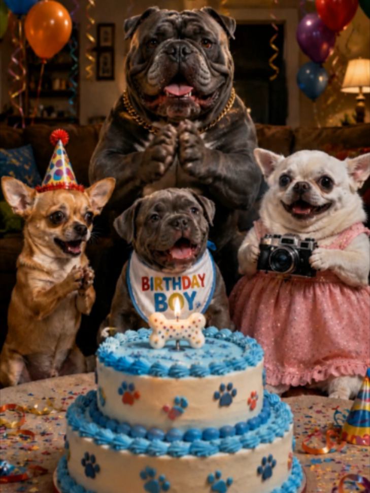 They all thought he was being a jerk... until they saw what was hidden in the cake 📷📷 He saved the puppy! 📷📷 A creative AI-generated video made purely for entertainment. #FunnyDogs #BulldogLife #ChihuahuaPranks ##animation