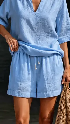 Women’s Linen Breathable 2 Piece Set, Casual Vacation, Loose Fit Matching Lounge Set, Summer Beach Resort Wear for Travel #womenssummeroutfitideas #flatteringtwopieceset #cozyloungewearset #womensloungeset #shorts3pieceset #stripedtwopieceset #2piecesetwomen #sweatpantsset #topandshortsset #matchingloungewearset