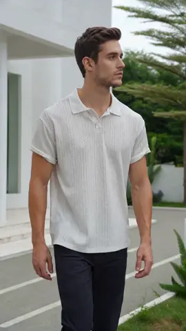 Men's Plain Textured Jacquard Knit Buttons Polo Shirt, Regular Fit Casual Short Sleeve Top, Classic Fashion for Daily Wear, Menswear #mensfashion #menspolo #mensclothes #summeroutfitmen #buttonupshirt #casualshirts #mensummerfashion #mensapparel #menssummeressentials #menworkclothes