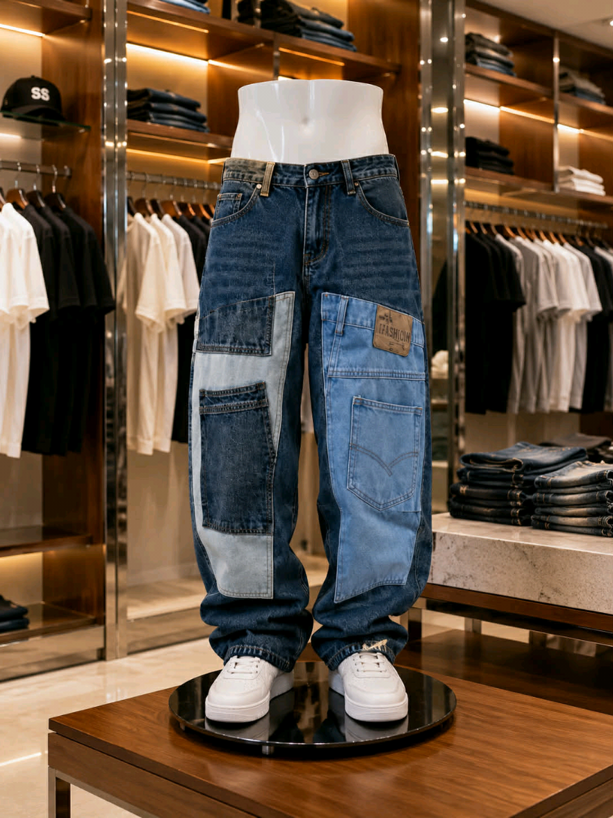 Quần Jean Nam Ống Rộng Authink Authentic - Quần Bò Nam Chắp Vá Quảng Châu Chất Denim Cotton, Mềm Mịn MC014 #thoitrangnamcaocap #xuhuongtiktok 