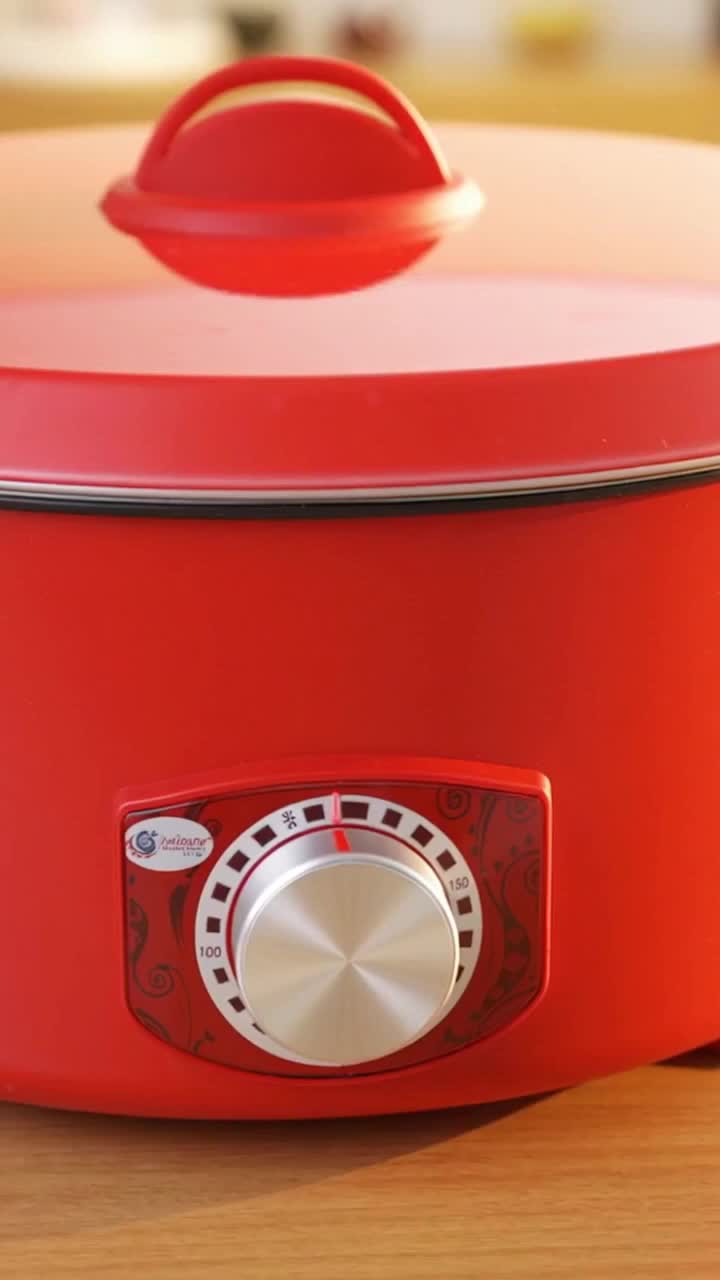 4L Red Multifunctional Hot Pot Dormitory Portable Electric Boiling Pot 1000W Household Upgraded Non-Stick Cooking Utensil 
