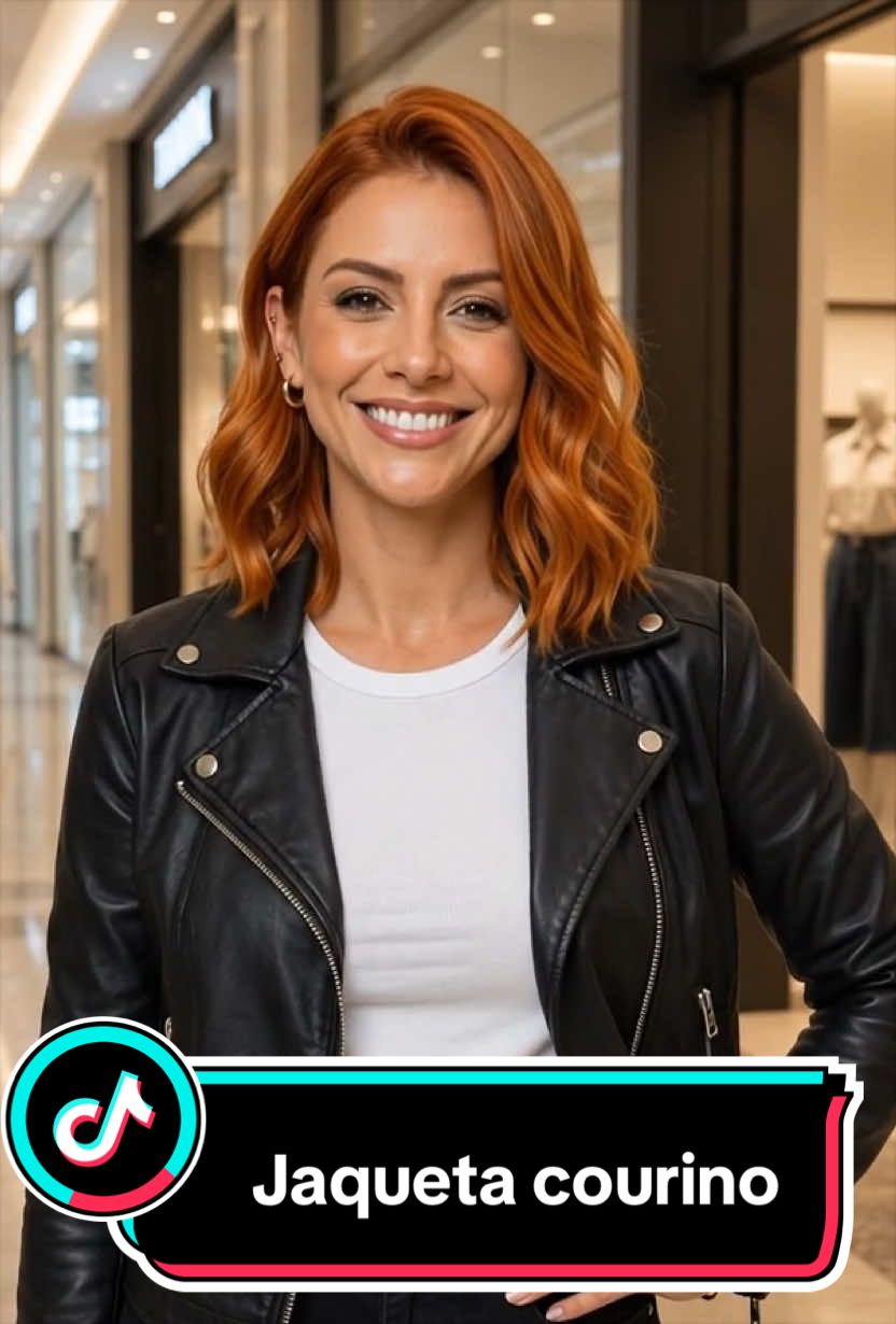 Jaqueta feminina de couro fake  Blusa- courino sintético glamour  com zíper  #jaqueta #modafeminina #promo #ia #viral