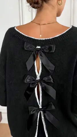 Elegant Chic Women's Bow Shoulder Long Sleeve Fitted Knitwear Sweater, Back Bow Design, Perfect for Fall, Parties, Casual Wear #knitwear #2piecesweaterset #womensvneckshirts #pulloverwomens #bowknotdress #catsweater #knittedsweater #shopwhitebow #lolawintersclothingline #womansweater