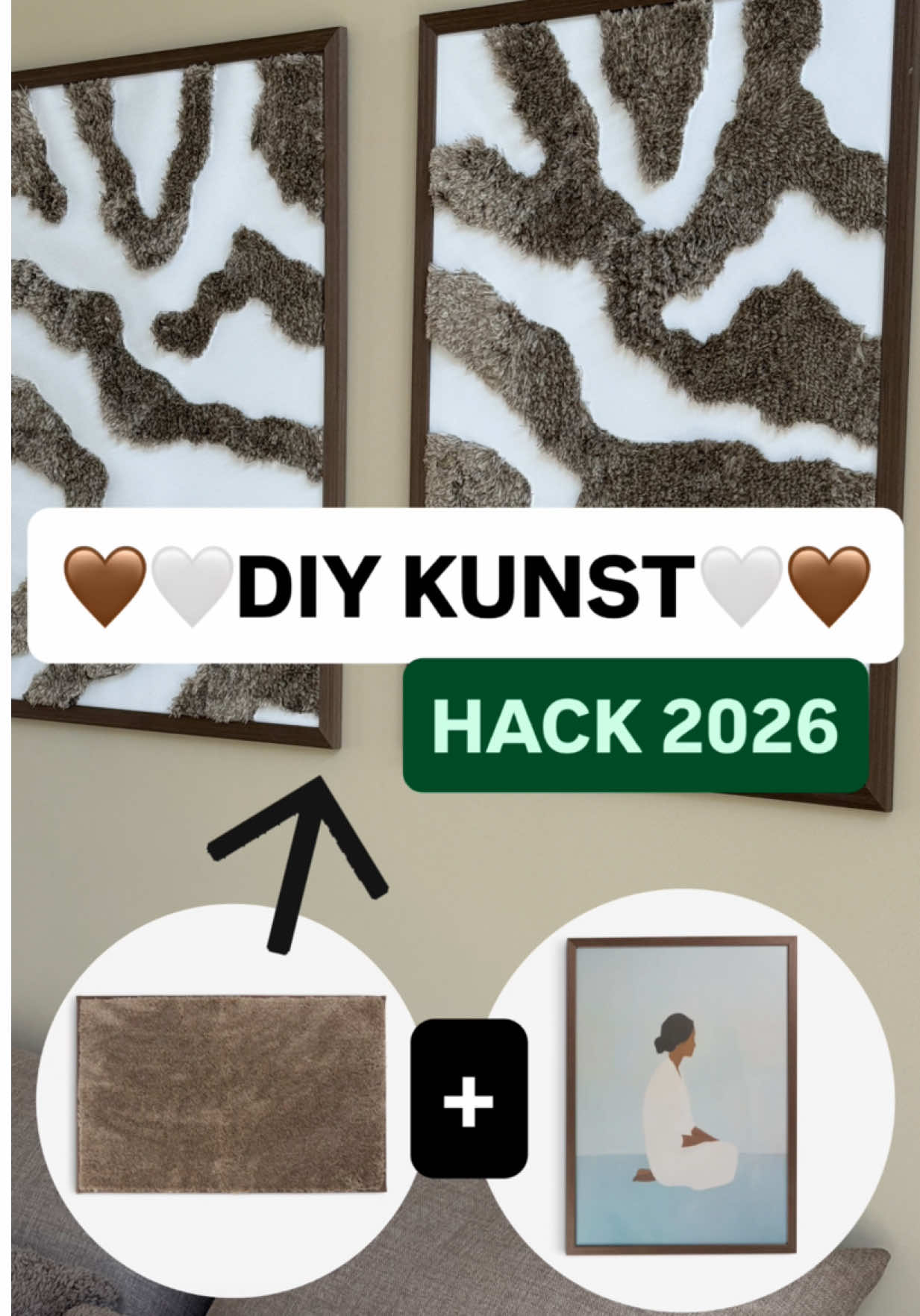 🎨 DIY KUNST 🎨 Hørte jeg nogen sige en runde mere?  😂 Nu så I mig jo lave noget med en bademåtte i sidste uge... så hvorfor stoppe der?! Flere bademåtter til folket! 🛁✨ Tænk engang... én bademåtte + to rammer = mega fedt, unikt og budgetvenligt kunst til væggen! 🖼️ 🙌 Det her diptyk-look (hvor mønsteret fortsætter fra den ene ramme til den anden) ser så eksklusivt ud, men er absurd nemt at lave! 🛒 MATERIALELISTER:  🖼️ 2 x Rammer (i dit yndlingslook)  🛁 1 x Bademåtte (der passer i størrelsen, så den kan fylde én af rammerne helt ud)  ✂️ 1 x Saks  🔫 Lim (f.eks. en limpistol)  🖍️ 1 x Tusch 🛠️ SÅDAN GØR DU: 1. 🖍️ TEGN: Vend bademåtten om og tegn det organiske mønster, du drømmer om, på bagsiden. 2. ✂️ KLIP: Grib saksen og klip forsigtigt alle dine mønsterdele ud. 3. 🧩 PUSLE & LIM: Fordel stykkerne, så halvdelen kommer på den ene bagplade og den anden halvdel på den næste. Sørg for at placere dem, så mønsteret flyder flot sammen, når rammerne hænger side om side! Lim det hele godt fast. 4. ✨ SÆT I RAMME: Ind i rammerne med dem – og VOLA! Du har det smukkeste, taktile kunst 🤩👇 Skal du prøve det af derhjemme? 😍 Rigtig god dag venner❤️ #diykunst #boligindretning #kreativ #diydanmark #hack