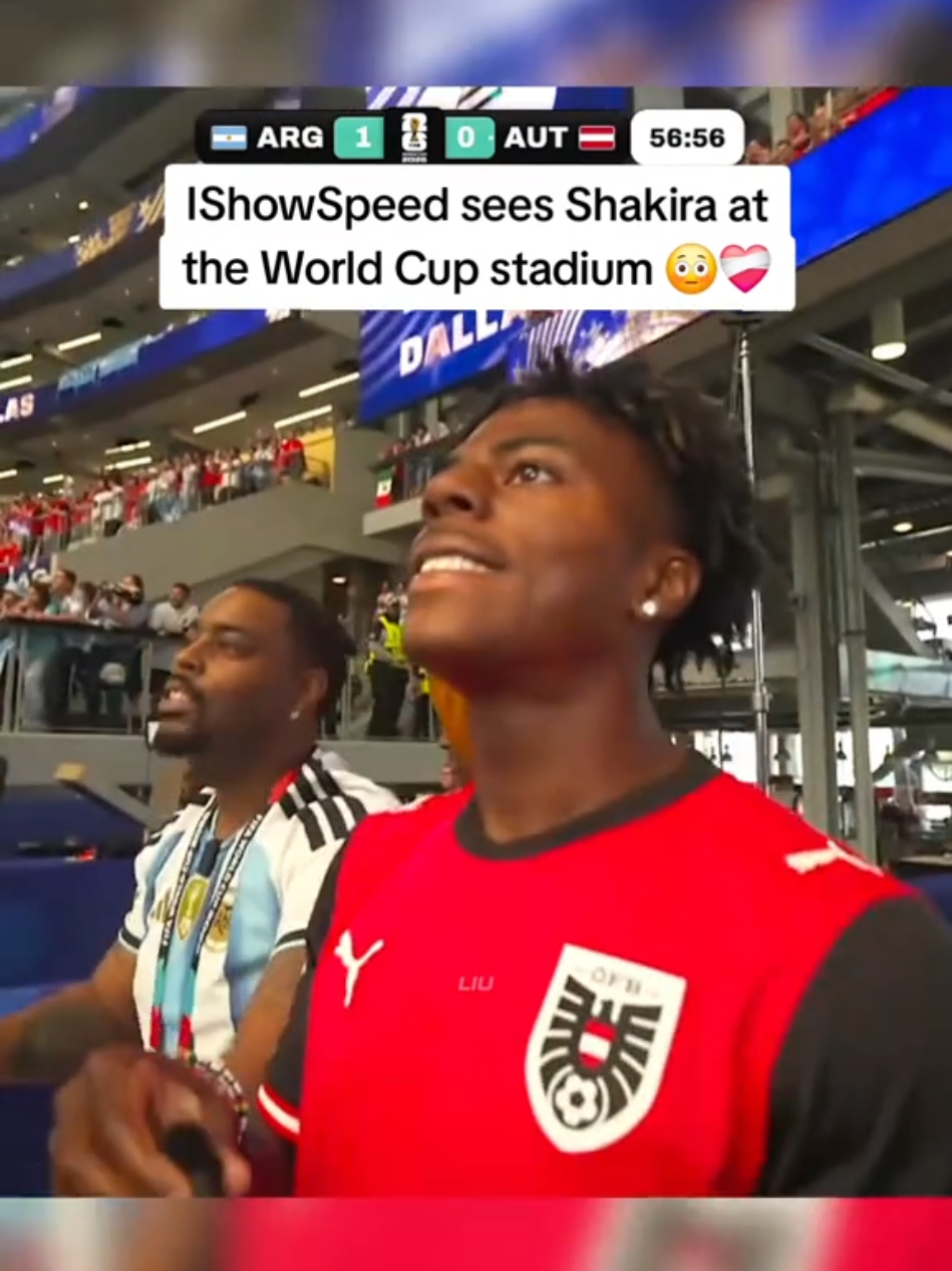 IShowSpeed sees Shakira at the World Cup stadium 😳❤️‍🩹 #ishowspeed #shakira #worldcup 