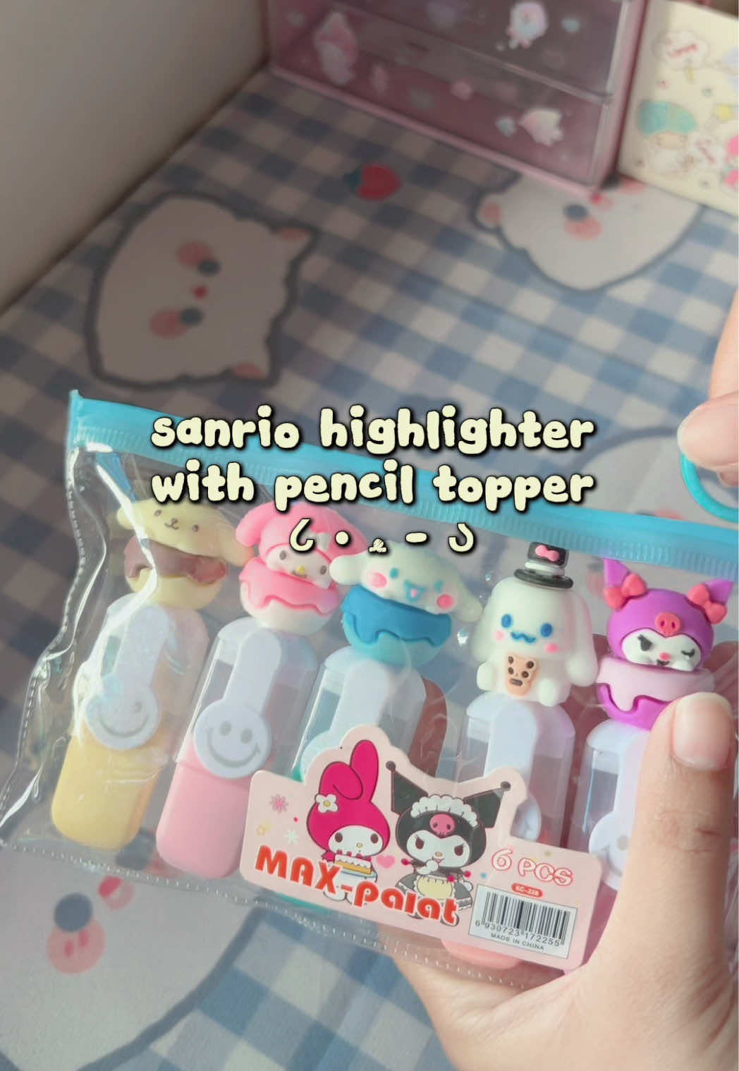 highlighter + pencil topper perfect for students !! .𖥔 ݁ ˖𓂃.☘︎ ݁˖ #stationery #sanrio #aesthetic 