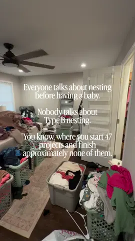 Just over here reaching peak type B status because what is even going on 🤣😭 My midwife mentioned I could have a baby in as little as 18 days yesterday and I went into full panic mode. My house has 50-11 incomplete projects and doom piles in every corner. Send help 🤣☠️ Please tell me I’m not the only Type B mom who thought she’d have everything perfectly organized before baby arrived. What was still on your to-do list when you went into labor? I have a feeling my list will be long. #TypeBMom #PregnancyLife #NestingMode type b mom, pregnancy nesting, third trimester life, mom humor, preparing for baby, pregnancy reality, nesting before baby, motherhood relatable content