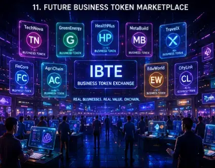 Future Business Token Marketplace Prompt: A giant holographic marketplace displaying hundreds of business tokens representing real companies, users trading and interacting with digital assets, cyberpunk environment. #interlink #ITLG #ITL 