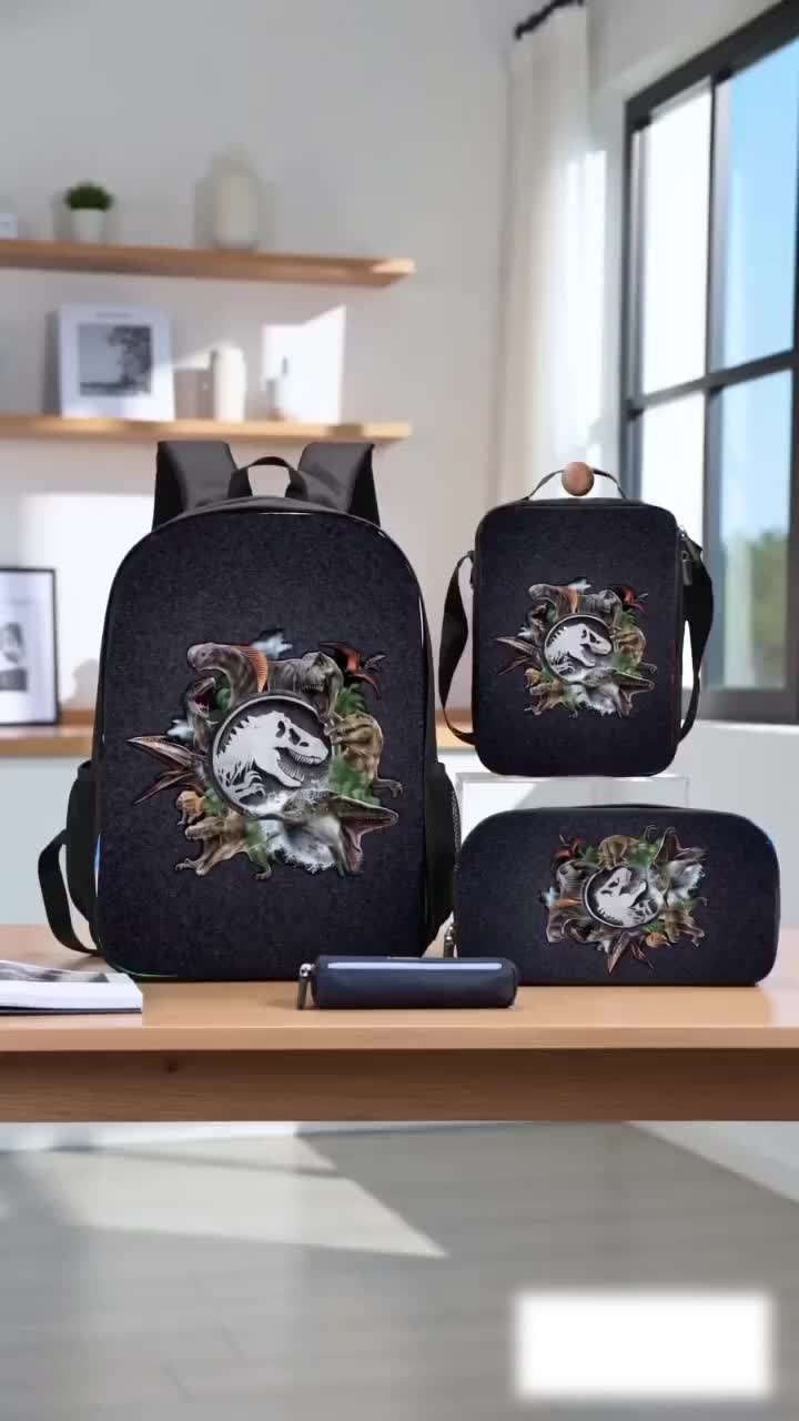Jurassic Dinosaur 3PCS Backpack Set, T-Rex Logo Print School Backpack with Lunch Box & Pencil Case, Lightweight Durable Daypack for Kids Boys, Ideal Prehistoric Dinosaur Fans School Supplies Gift #bags #schoolbackpack #bookbag #backtoschoolcheck #backpackideas #backpackforschool #backpackset #diaperbagbackpack #kpopbackpack #targetbacktoschool