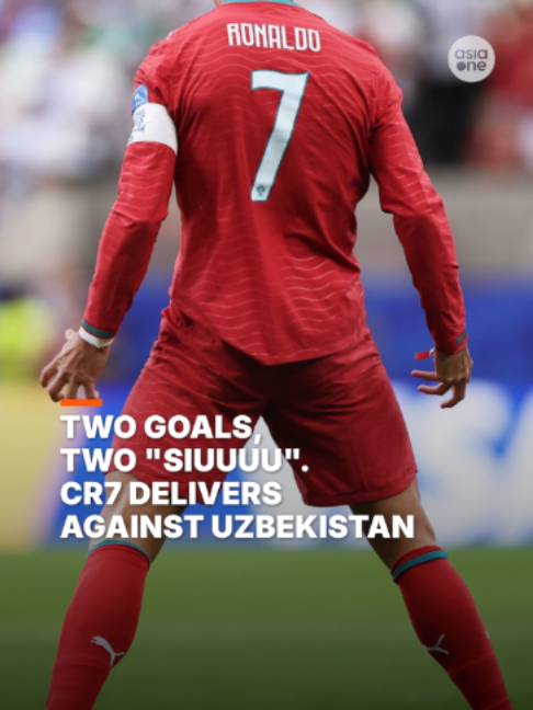 Portugal’s Cristiano Ronaldo hits his signature “Siuuuu” celebration after scoring twice to give them a 5-0 win over Uzbekistan.  #FIFAWorldCup2026 #Sports #football #portugal #CR7