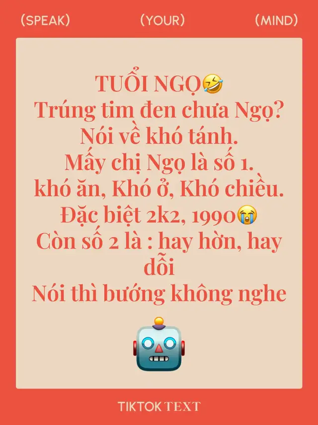 Trúng tim đen chưa Ngọ?🐴 Nói về khó tánh. Mấy chị Ngọ là số 1. khó ăn, Khó ở, Khó chiều. Đặc biệt 2k2, 1990 Còn số 2 là : hay hờn, hay dỗi Nói thì bướng không nghe😂 #1990 #90s #canhngo1990 #xuhuong #tiktok 