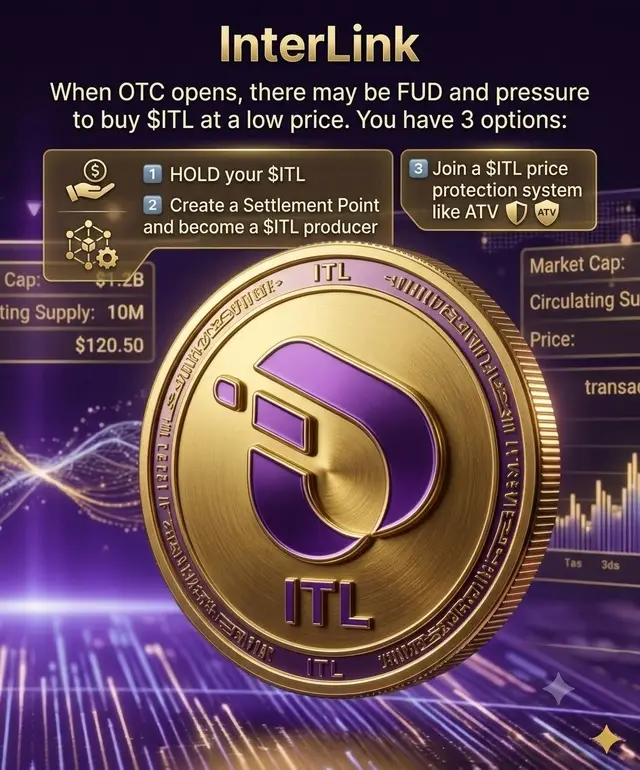 Get ready for the OTC launch! Don’t be fooled by the FUD and the pressure to devalue $ITL. Your 3 options: 1️⃣ Hold: HOLD $ITL 2️⃣ Produce: Create a Settlement Point to become a $ITL producer 3️⃣ Hedged: Join the Hedged System with ATV #InterLink #ITLG #ITL 