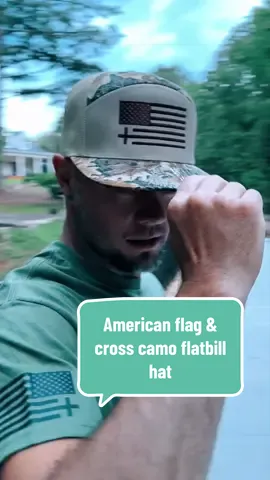 @Michael George wearing this camo printed adjustable flatbill hat with an embroidered American flag and cross.  #christiantiktok #americanflag #camo #flatbill #hat 