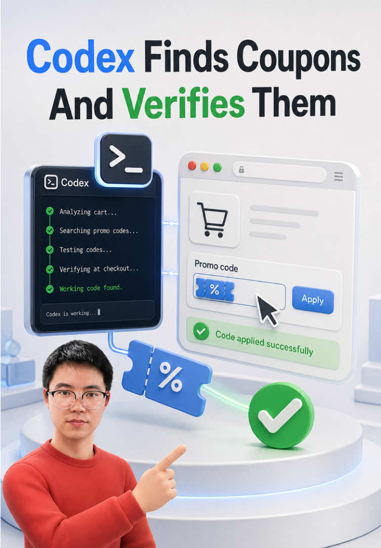 Now Codex can automatically find and verify coupons, saving you money while you shop online. #CodexAI #AIShopping #CouponFinder #AITools