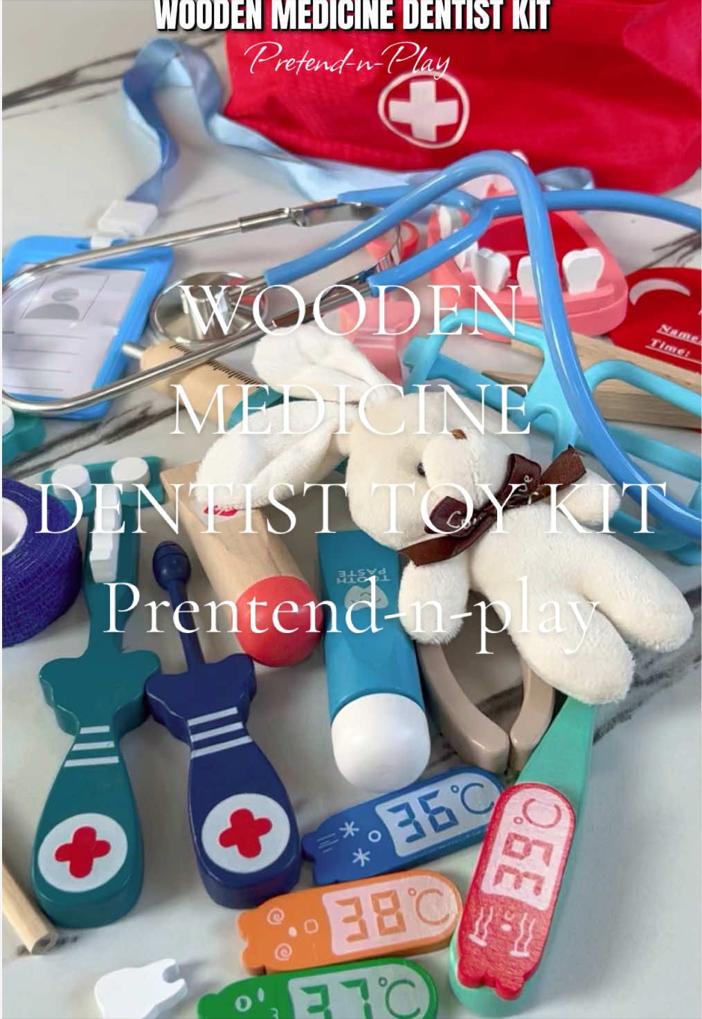 Pretend-n-play Dentist Kit Wooden set Doctor kit that kids will love #pretendplay #woodendentistkit #woodentoys 