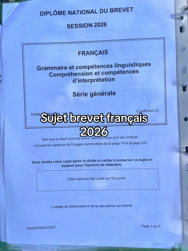 Voilà le sujet du brevet français 2026 ! #brevet #2026 #sujet #francais 