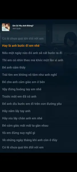 Em Co Yêu Anh Không 🙂‍↔️ Nếu một ngày nào đó anh sẽ cất bước ra đi thì em có nhìn theomaf khóc một lần vì anh #nhachaymoingay #tiktokmusic #lyrics #nhactamtrang #xuhuong 