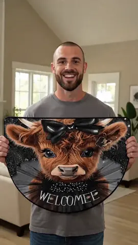 Bow Highland Cow Half Round Welcome Mat, Non-Slip Soft Comfortable Rug, Cow Print Animal Print, Washable Foldable Carpet for Living Room and Bedroom #affordablehomedecor #kitchenmats #hometextile #hellokittyburlingtonblanket #entrywayrug #mohawkflooring #leatherfloormats #machinewashablerugs #livingroomrugs #kidsrug