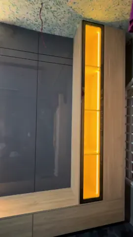 Final reveal 🔥🪵 Designed to fit the space. Built to stand out. Featuring seamless panel alignment, integrated lighting, and clean finishing—crafted to bring function and elegance into the living space.  Would you have this in your home?  Yahuza Interiors. #interiordesign #custombuild #lightyagami #viralvideo 
