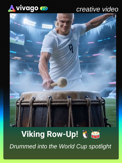 Norway made it through… and the little arctic fans went full Viking mode 🇳🇴🥁❄️ Haaland hits the drum. The whole icy crowd rows together. “Ro! Ro! Ro!” Created with Vivago AI. #worldcup #vivago #aivideo #norway #haaland