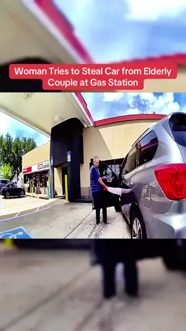 Woman Tries to Steal Car from Elderly Couple at Gas Station #cops #bodycam 