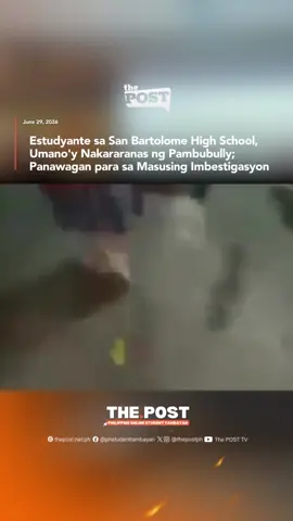 Umani ng atensyon sa social media ang isang post na naglalaman ng video ng umano’y insidente ng pambubully na kinasasangkutan ng isang babaeng estudyante mula sa San Bartolome High School. Ayon sa nagbahagi ng post, ikinabahala niya ang kumakalat na video sa social media kung saan umano’y pinapahiya at binubully ang naturang estudyante. Dahil dito, nanawagan siya sa pamunuan ng paaralan, partikular sa guidance office at iba pang kinauukulang opisyal, na agarang aksyunan ang insidente upang matiyak ang kapakanan ng mga mag-aaral. Sa ngayon, wala pang opisyal na pahayag mula sa pamunuan ng San Bartolome High School o sa Department of Education (DepEd) hinggil sa naturang isyu. Hindi rin pa nakukumpirma ang buong detalye ng kumakalat na video at ang mga pangyayaring naganap bago ito naitala. Paalala ng mga eksperto na mahalagang iwasan ang pagpapakalat ng mga video o larawan na maaaring lalo pang makasakit sa biktima. Hinihikayat din ang mga mag-aaral, magulang, at guro na agad iulat sa mga awtoridad ng paaralan ang anumang uri ng pambubully upang mabigyan ng agarang tulong at masusing imbestigasyon. #SanBartolomeHighSchool #Bullying #SocialMedia #ThePOST #FYP
