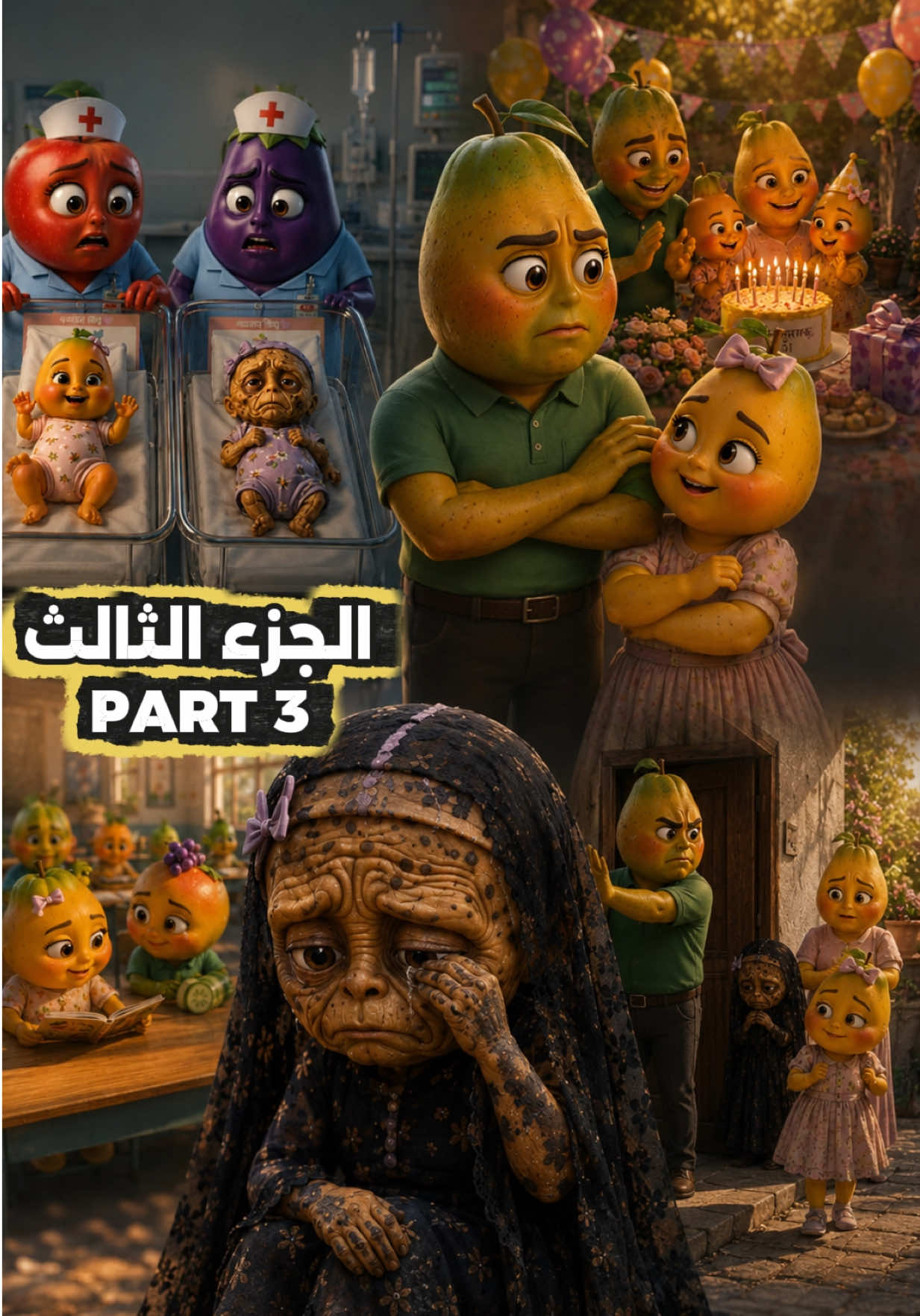 كان بيعامل بنته بطريقه سيئه عشان شكلها وحش💔الجزء الثالث#ai #fruits #كرتون 