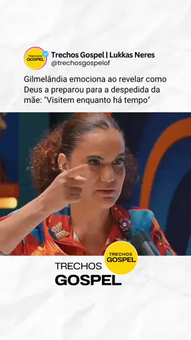 A cantora  compartilhou um emocionante testemunho sobre a despedida de sua mãe e emocionou o público ao relatar como sua fé a ajudou a enfrentar o momento do luto. Segundo Gilmelândia, sua mãe permaneceu acamada por 14 anos após sofrer um AVC. Ela afirmou que, durante um período de oração e jejum, sentiu que Deus a preparou para a partida da mãe. No dia da despedida, fez questão de participar de cada etapa do velório, incluindo o fechamento do caixão, como forma de expressar seu amor e cumprir aquilo que considerava sua última missão como filha. Durante o relato, a cantora também deixou uma reflexão sobre a importância de demonstrar amor enquanto ainda há tempo. “Visitem a mãe de vocês, porque o dia que o caixão fecha é uma dor insuportável”, declarou. O testemunho reforçou sua convicção de que a fé em Deus foi essencial para atravessar o processo de luto e levou muitos internautas a compartilharem mensagens de conforto, esperança e valorização da família. #gilmelandia #testemunho #cuideenquantohátempo #abraceenquantoaindadatempo #ameseuspais 