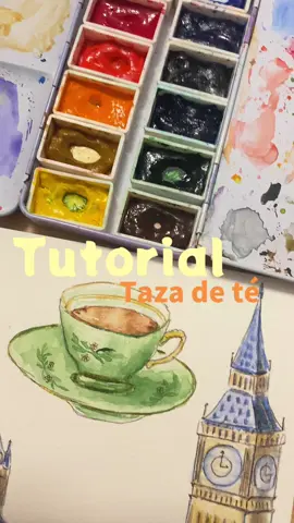 Tutorial ☕️🍋‍🟩🌿🍊 Te enseño a pintar una taza de té inglés con acuarelas  #watercolortutorial #acuarela #easyart #pasoapaso 