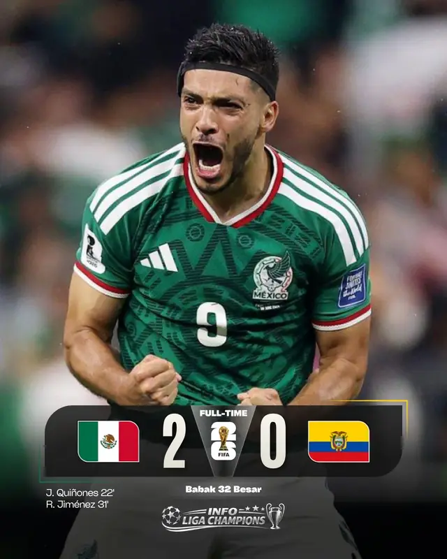 FT : Meksiko 2-0 Ekuador Tuan rumah meksiko melaju ke babak 16 besar piala dunia 2026 setelah mengalahkan ekuador dengan skor 2-0 #worldcup2026 #fifaworldcup #pialadunia #meksiko #ekuador 