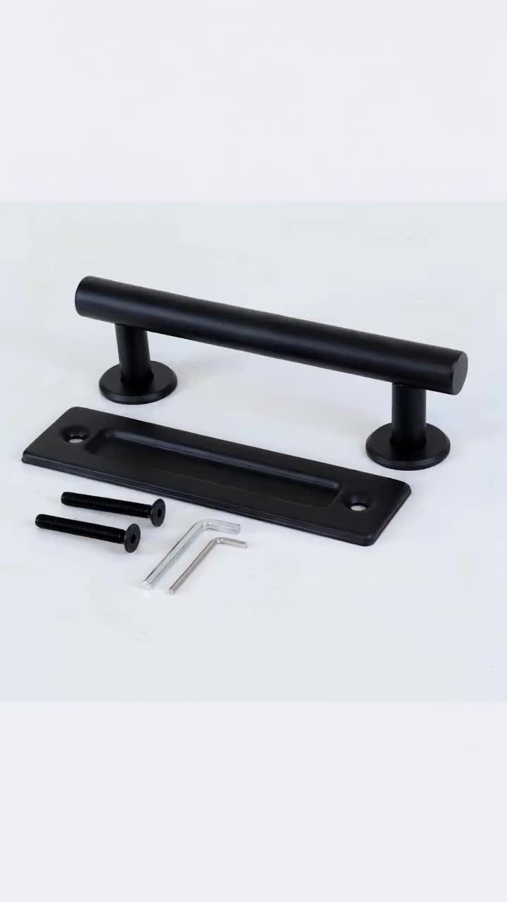 1 piece of double-sided sliding barn door handle, American style - matte black carbon steel, with embedded hardware kit for interior doors and cabinets, modern iron art handle furniture accessory, Interior Door Handles 