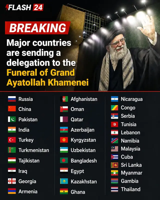 BREAKING Dozens of Countries Confirm Delegations for Grand Ayatollah Khamenei’s Funeral, Highlighting Massive International Presence as World Leaders gather in Iran for one of the region’s biggest state ceremonies. Source: IRNA News Agency  #BreakingNews #USNews #Irannews
