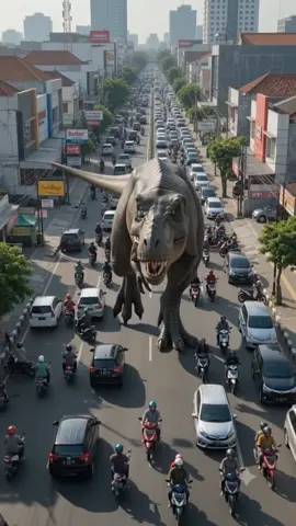 AWAS, REK! Ada T-Rex raksasa lepas dan ngamuk di tengah kota Surabaya! 😱🦖 Jalannya sampai bikin bumi bergetar! Kalau tiba-tiba monster pemangsa ini muncul di depan rumah kalian sekarang, kalian mau kabur ke mana nih? 🏃‍♂️💨 Tulis di kolom komentar ya! 👇 #trex #dinosaurus #surabaya #aslisuroboyo #dino   