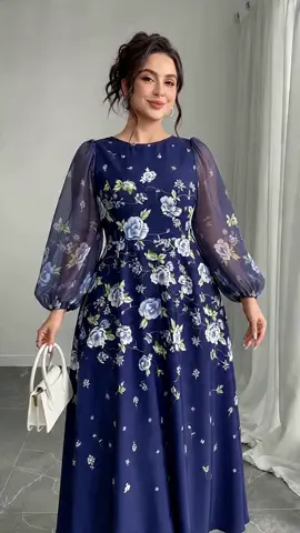Plus Size Women's Floral Transparent Chiffon Dress, Breathable Lantern Sleeve, Elegant Chic, Long Sleeve, Casual Summer Fashion #plussizesummerdress #أزياء_صيفية_لطيفة #plussizevacationoutfits #summerdressforwomen #plussizebridesmaiddress #shapewearmaxidress #plussizefestivaloutfit #plussizedressinspo #summeroutfitplussize #plussizewomensclothing