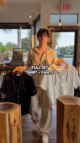 Tiredofpickingmatchingoutfitseverymorning? Thismen’s2-piecesummercasualsetisyournewlifesaver! Lightweightcrinkledbreathablefabric,supercomfyforhotweather. Hoodedbuttonshortsleeveshirt+widelegdrawstringpants,loosefitforallbodytypes. 3neutralclassiccolors,perfectforbeach,vacationanddailywear!Grabyoursetnow! #MenCasualSet#SummerOutfitMen#LinenTracksuit#2PieceOutfitMen#BeachVacationOutfit 