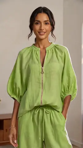 POV: Summer just got *so* easy 🌿 This green 2-piece set has a zip-up top + wide-leg pants? YES. Comfortable, elegant, and *so* summery. #weeklydeals #payday #SummerOutfit #2PieceSet #TikTokFashion #OOTD #ElegantCasual #TikTokShopDealsforYouDays #SummerWins
