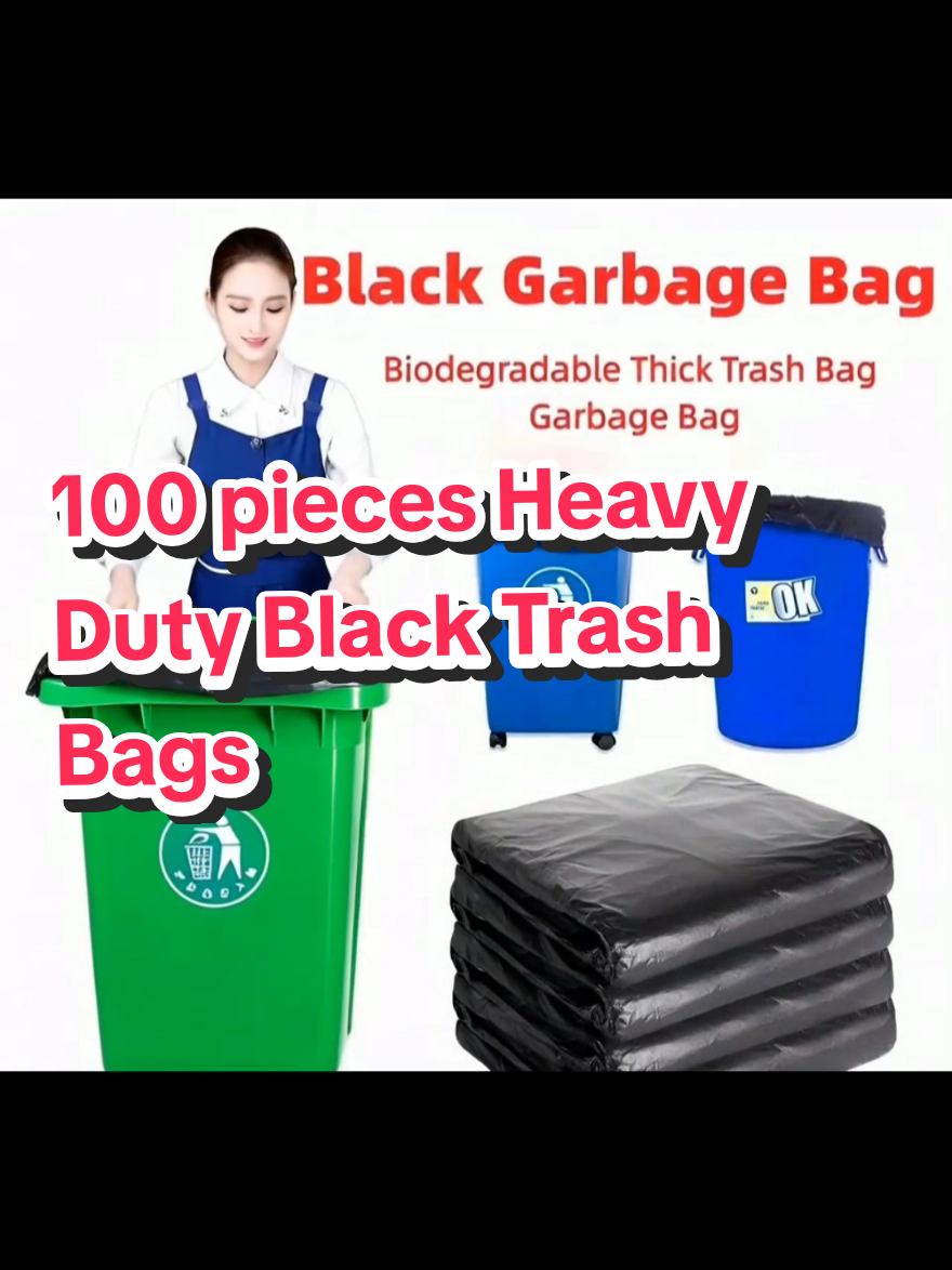 100 pieces Heavy Duty  Trash Bags  Black Garbage Bags  #HeavyDutyTrashBag #TrashBag #HomeEssentials #CleaningHacks #OrganizedHome 