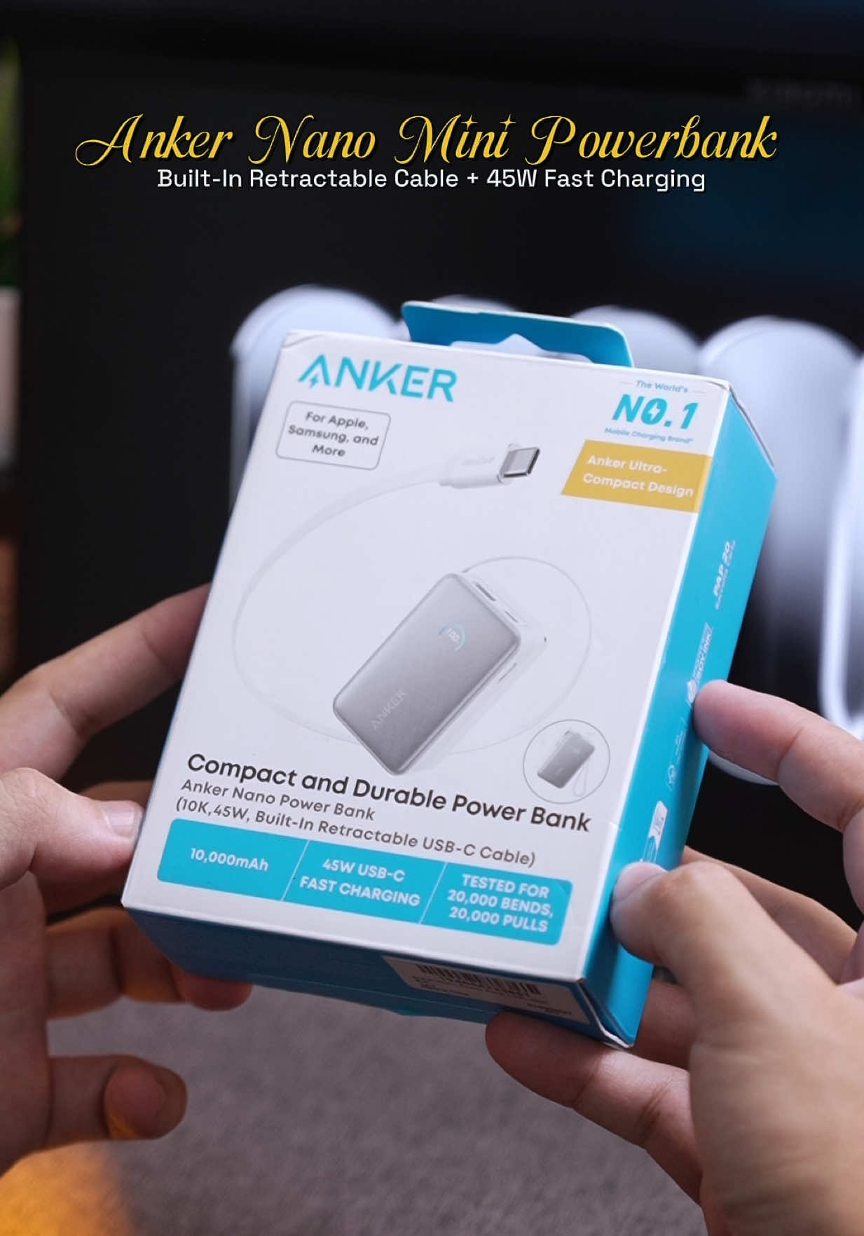 Anker Nano 10000mAh Powerbank with built-in retractable USB-C cable, 45W fast charging, smart display, and compact design. Perfect for travel, work, content creation, and everyday carry. #Anker #AnkerNano #Powerbank #FastCharging #vanlloydsuciarecos